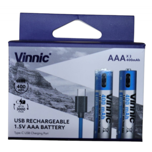 PILAS AAA RECARGABLES USB 1.5V 400 MAH X2 VINNIC