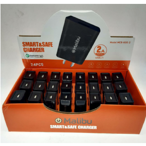 CARGADOR USB 220V MALIBU 2A (EXHIBIDOR 24U)